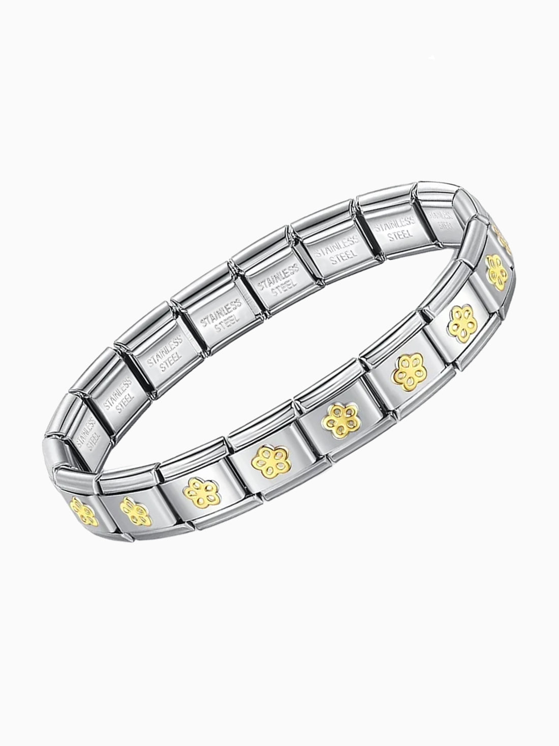 Silver Charm Bracelet with Gold Flower Pattern