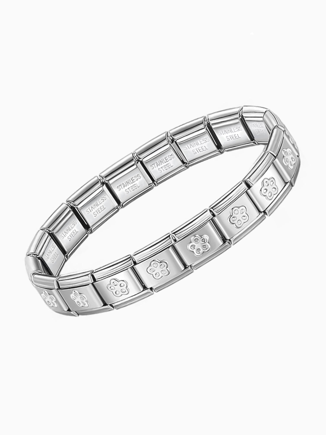 Silver Charm Bracelet with Silver Flower Pattern