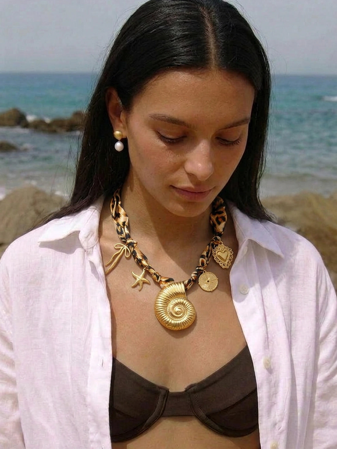 Wild Shell Charm Scarf Necklace