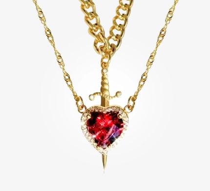 Heart And Sword Necklace Set