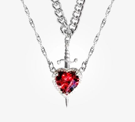 Heart And Sword Necklace Set